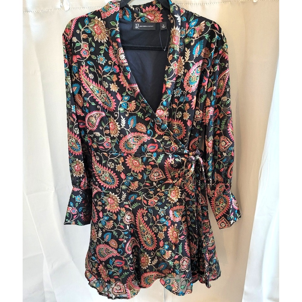 NYC Dress Medium Paisley Burn Out Wrap Whimsigoth Witchy Boho Retro Y2K 16560